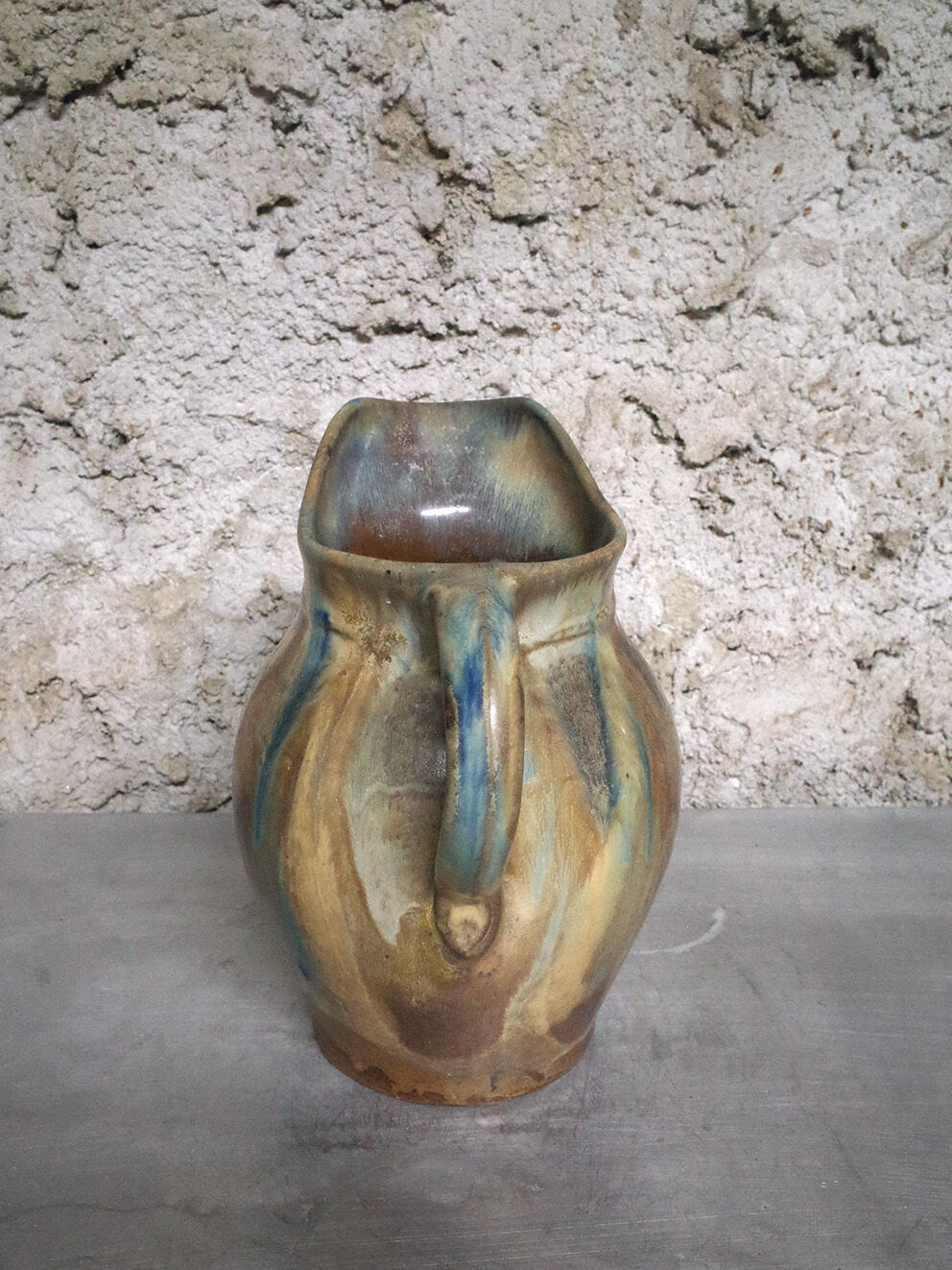 Glazed stoneware pitcher