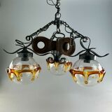 60s 70s Brutalist Ceiling Lamp Hanging Lamp Iron & Murano Glass 60s