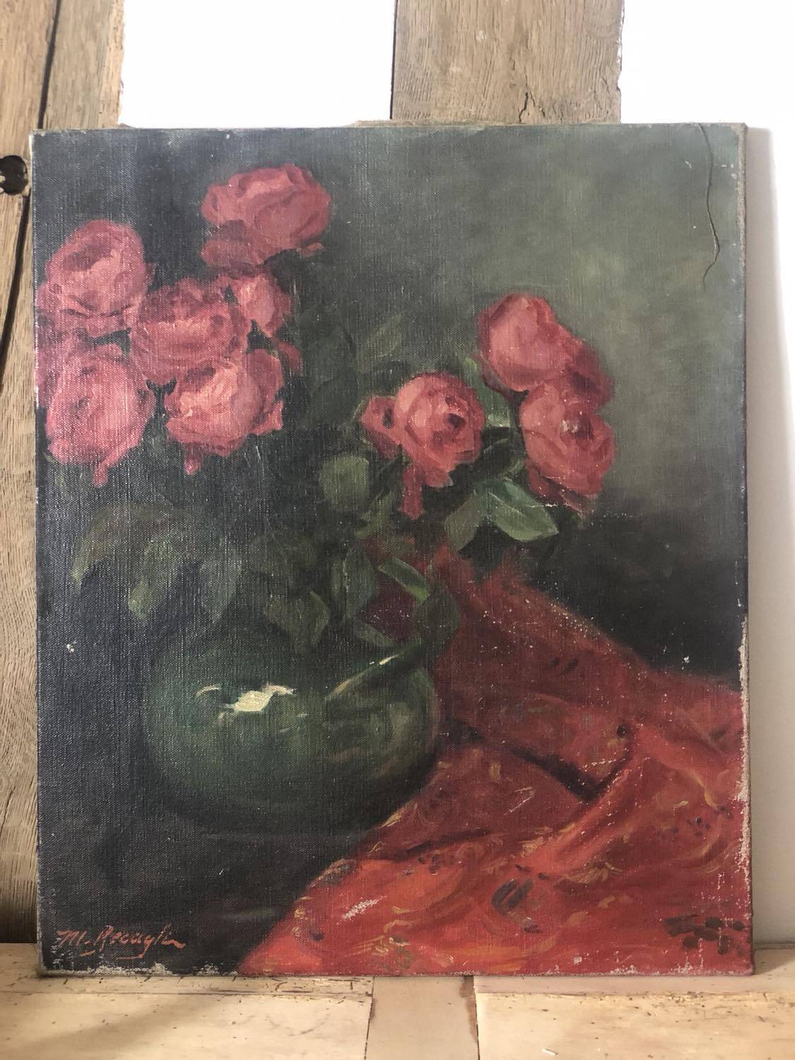 Oil painting on canvas HST signed. Bouquet of flowers, roses