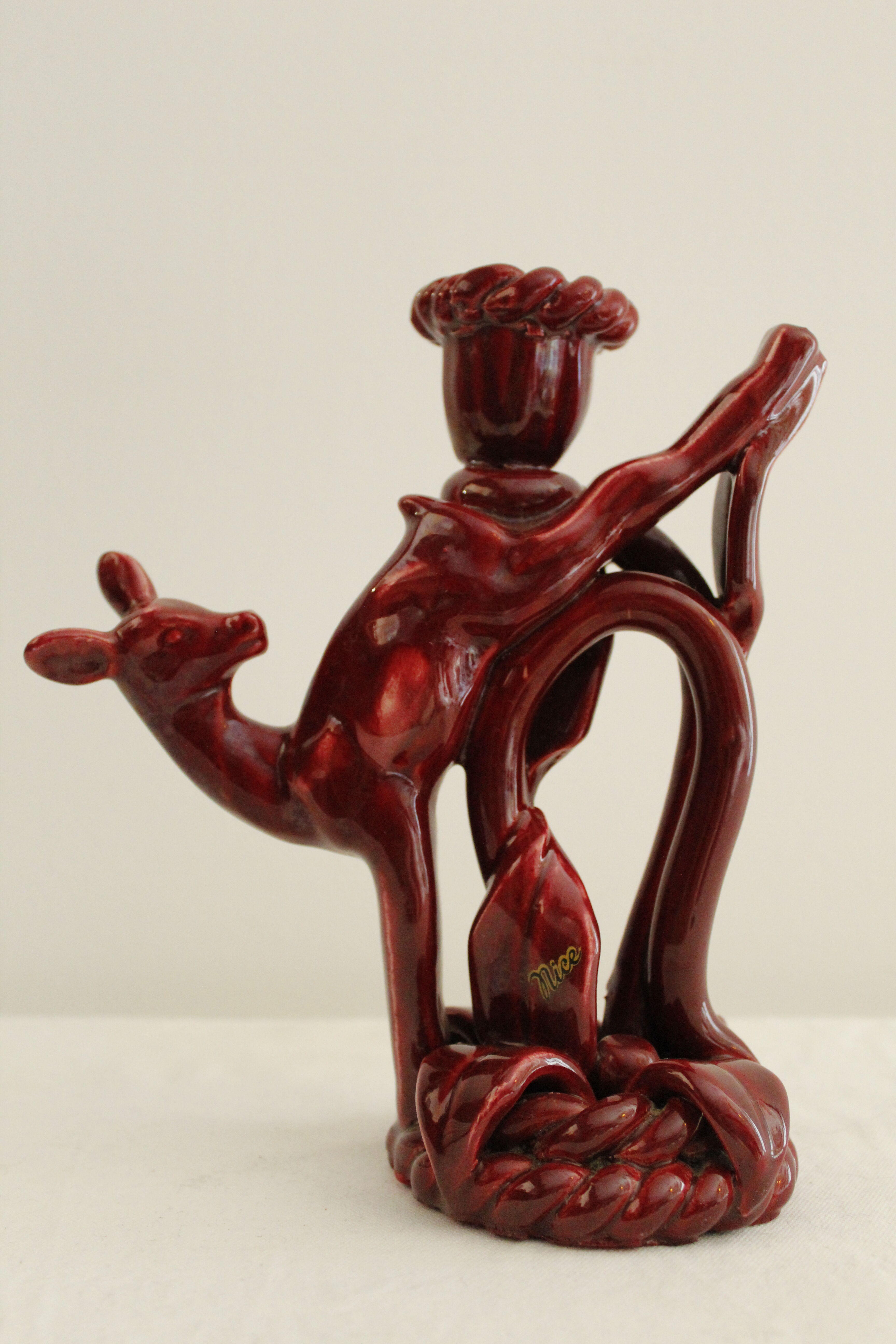 Vintage red ceramic candle holder - doe - "Nice"