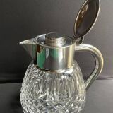 Important jug with ice reserve in cut crystal and silver-plated metal