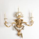 Pair of Louis XVI style wall lights in gilded and lacquered wood. Circa 1900.