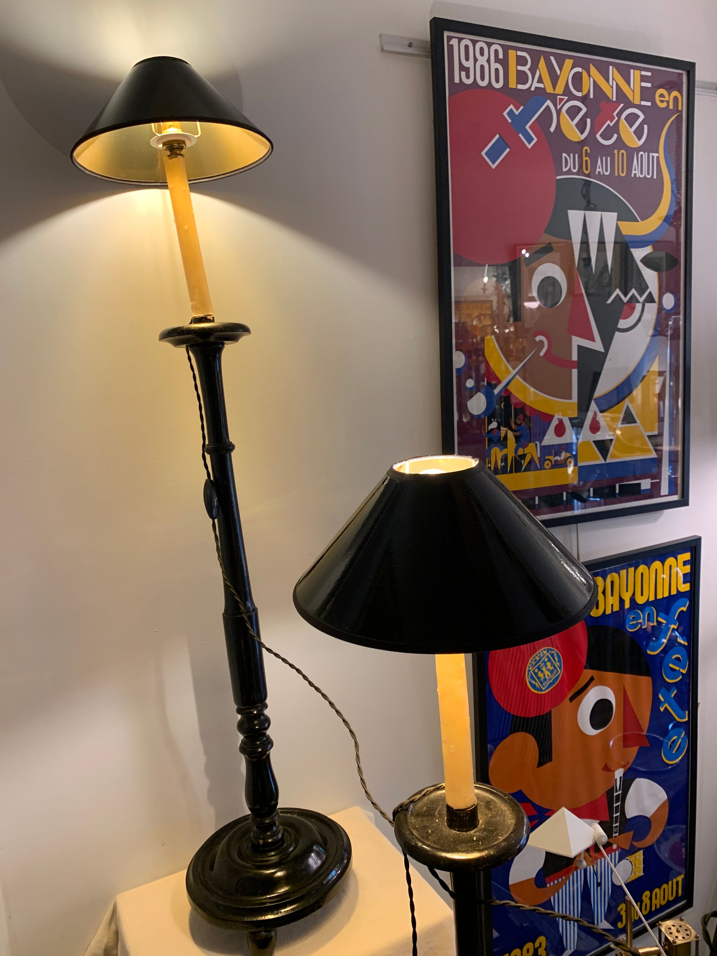 Pair of blackened wooden lampposts Napoleon III