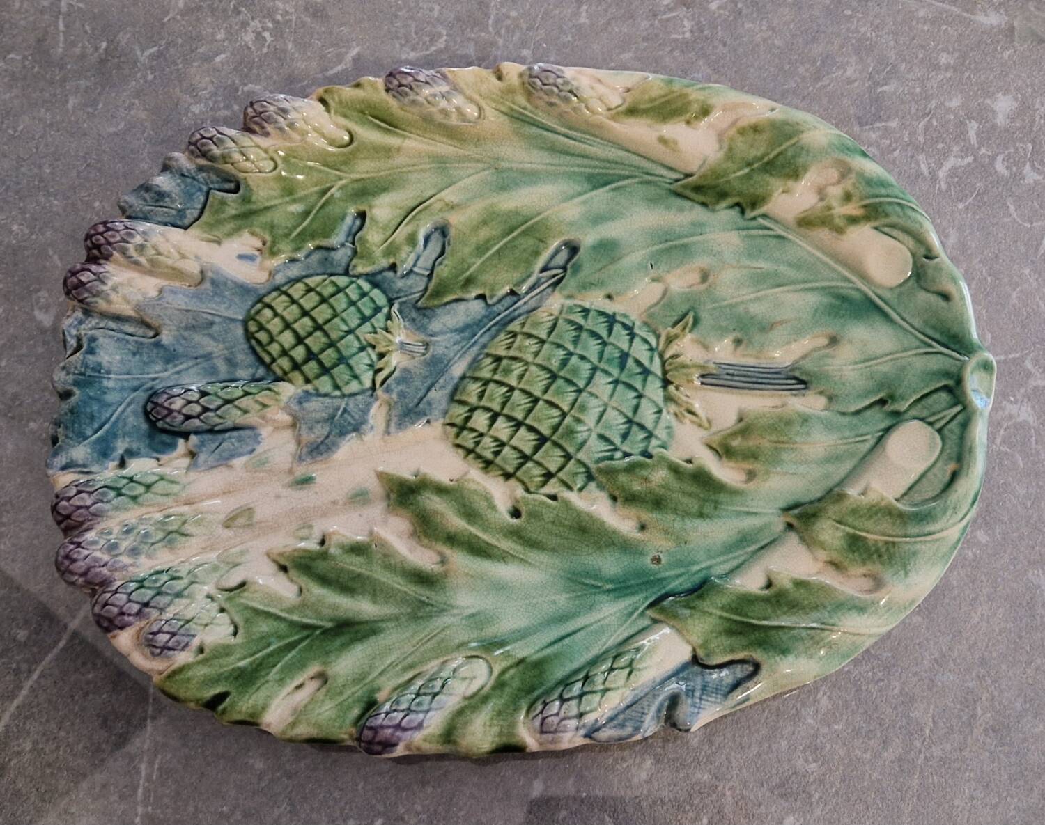 Asparagus and artichoke barbotine dish from France circa 1890