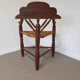 Dutch triangular turned wood corner chair rush seat knitting armchair
