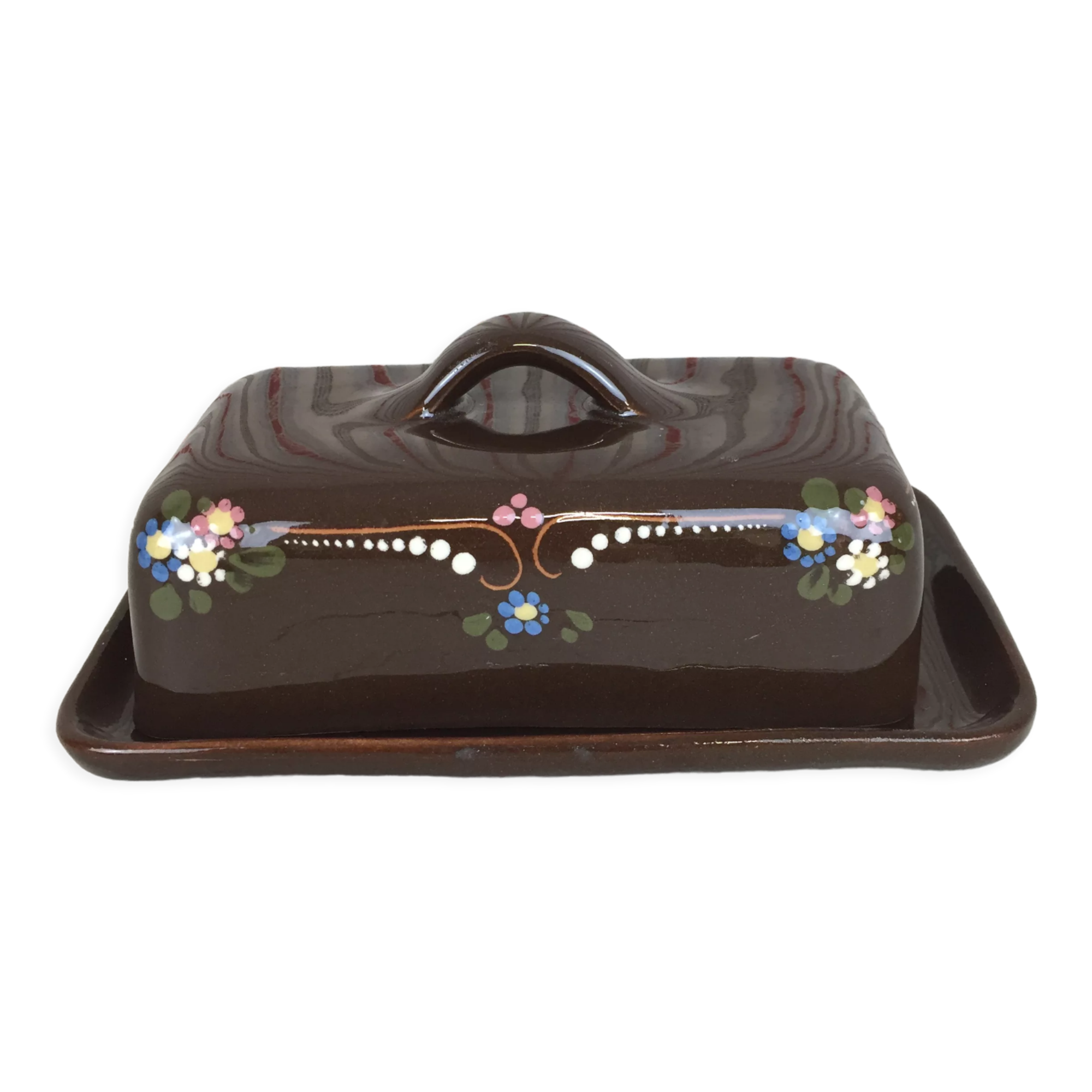 Beurrier artisanal en terre émaillée