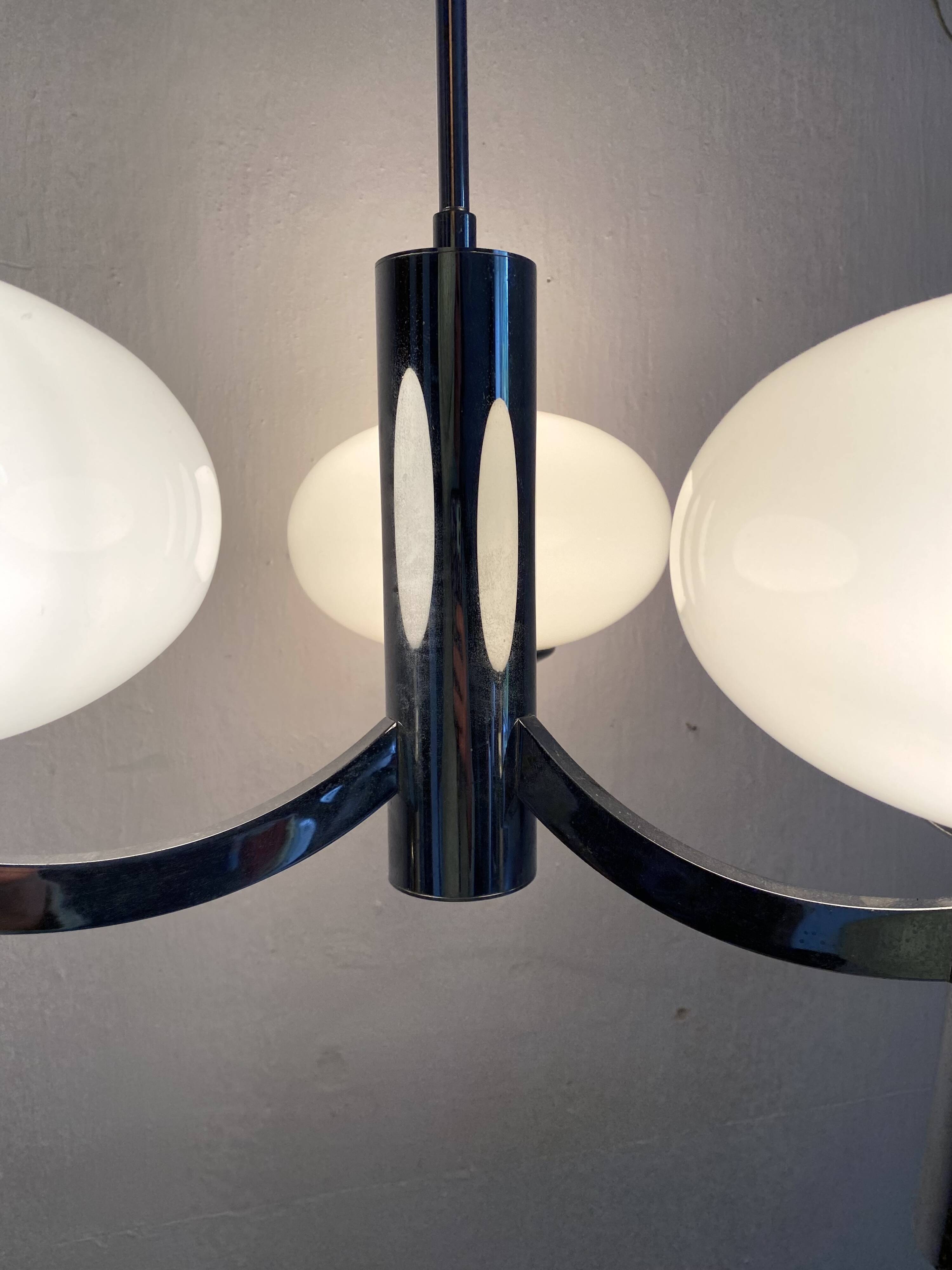 Space age glass and chrome chandelier, Italian design 1970