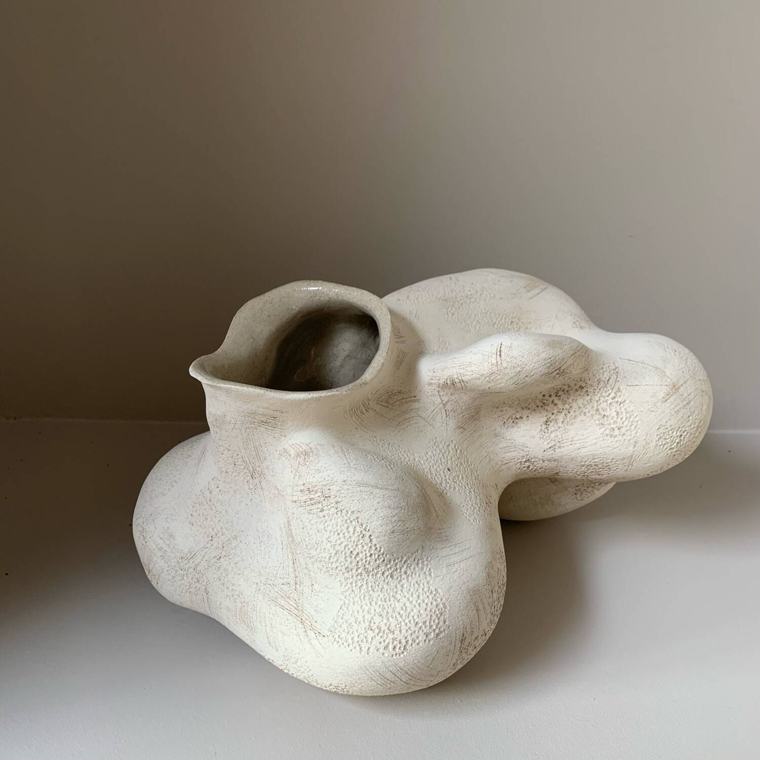 White stoneware vase organic shape