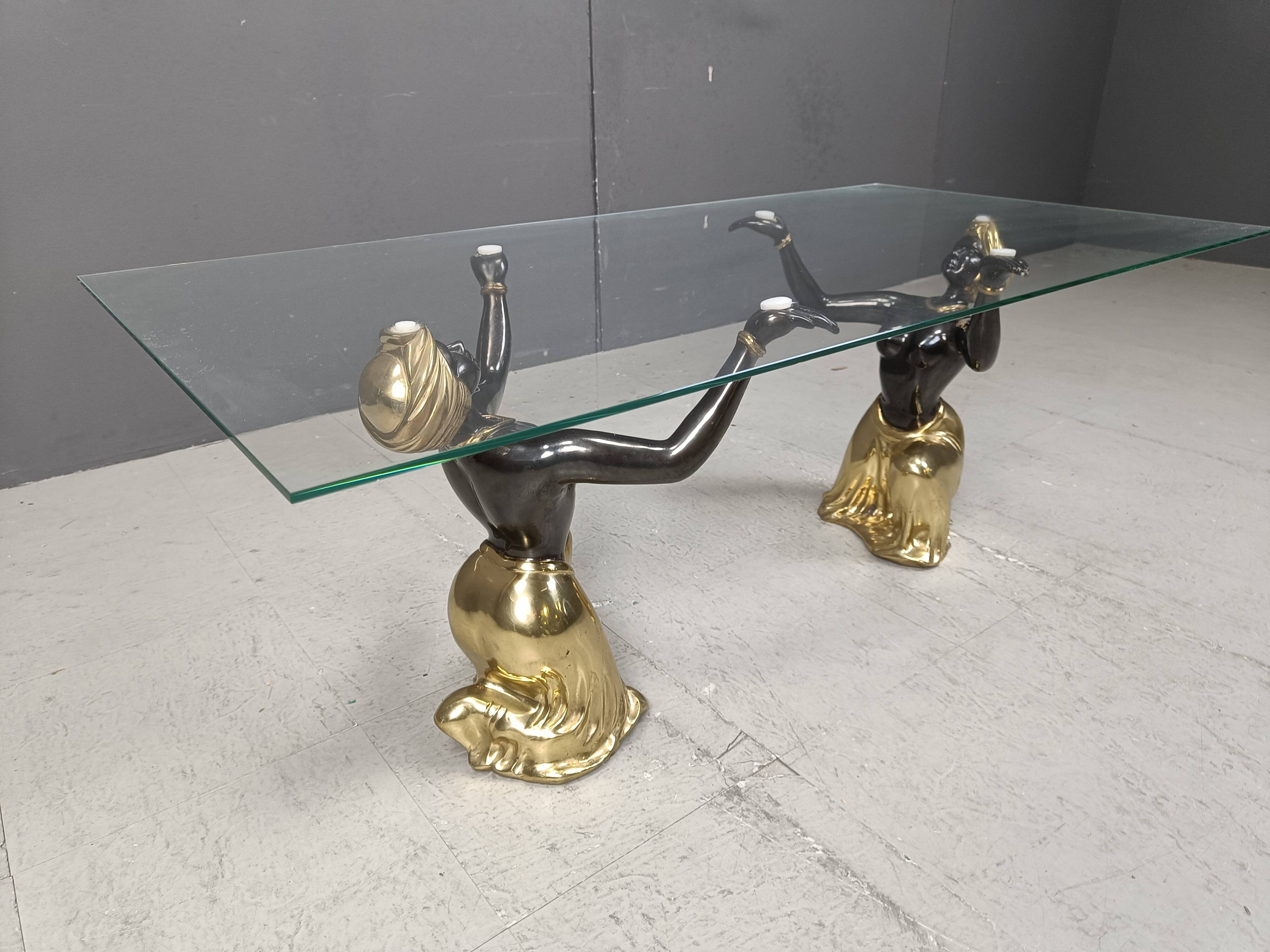 Vintage brass blackamoor coffee table, 1970s