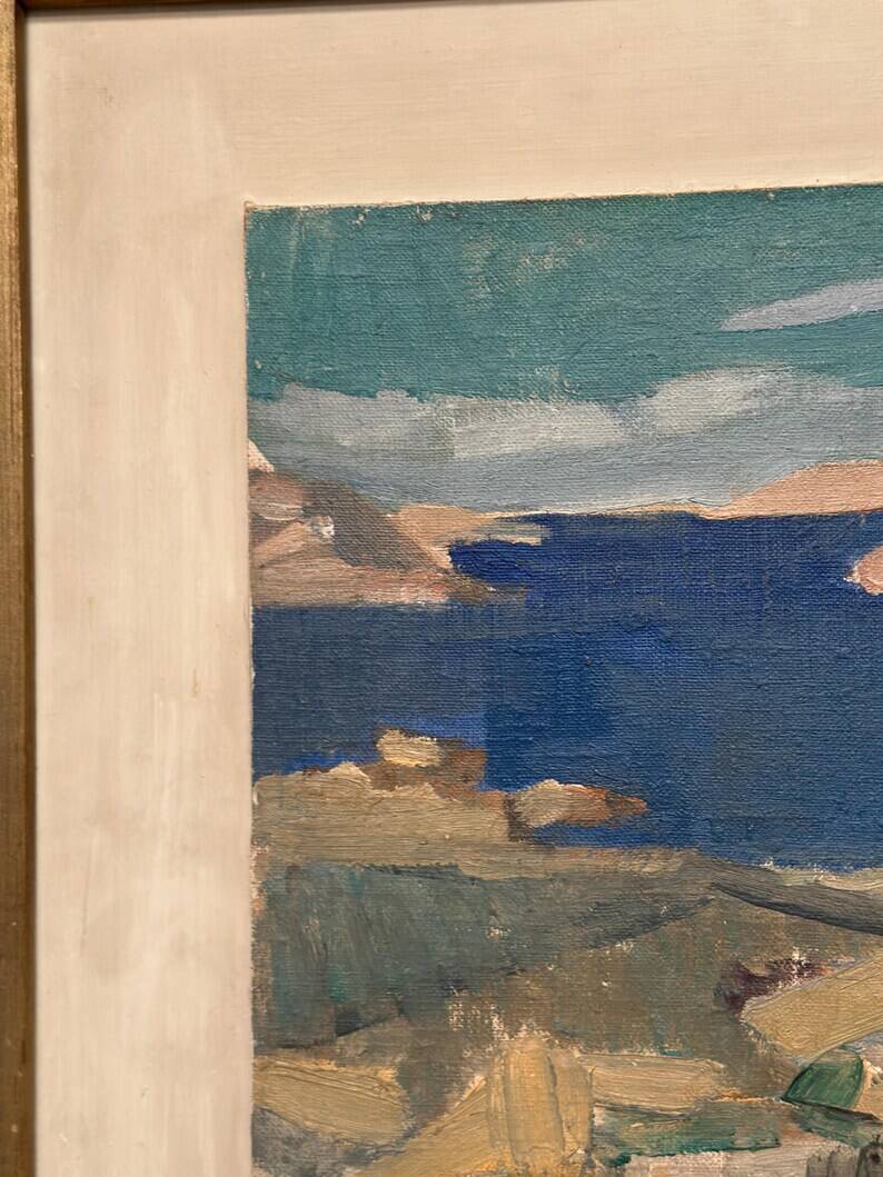 Original Swedish Oil on Panel - "Water Landscape" by Leo Janis - Signed - Vintage and Framed - 59 × 49 cm (23.2" × 19.2")