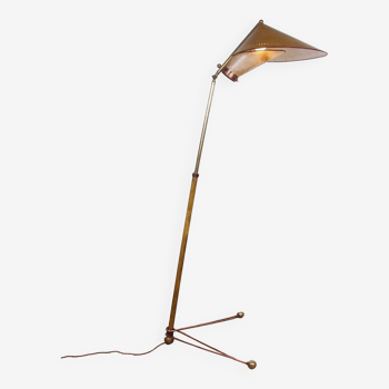 Italian floor lamp in brass was conical adjustable in inclination and height 1950