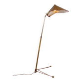 Italian brass floor lamp with conical shaft, adjustable in tilt and height, 1950