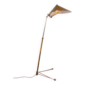 Italian floor lamp in brass was conical adjustable in inclination and height 1950