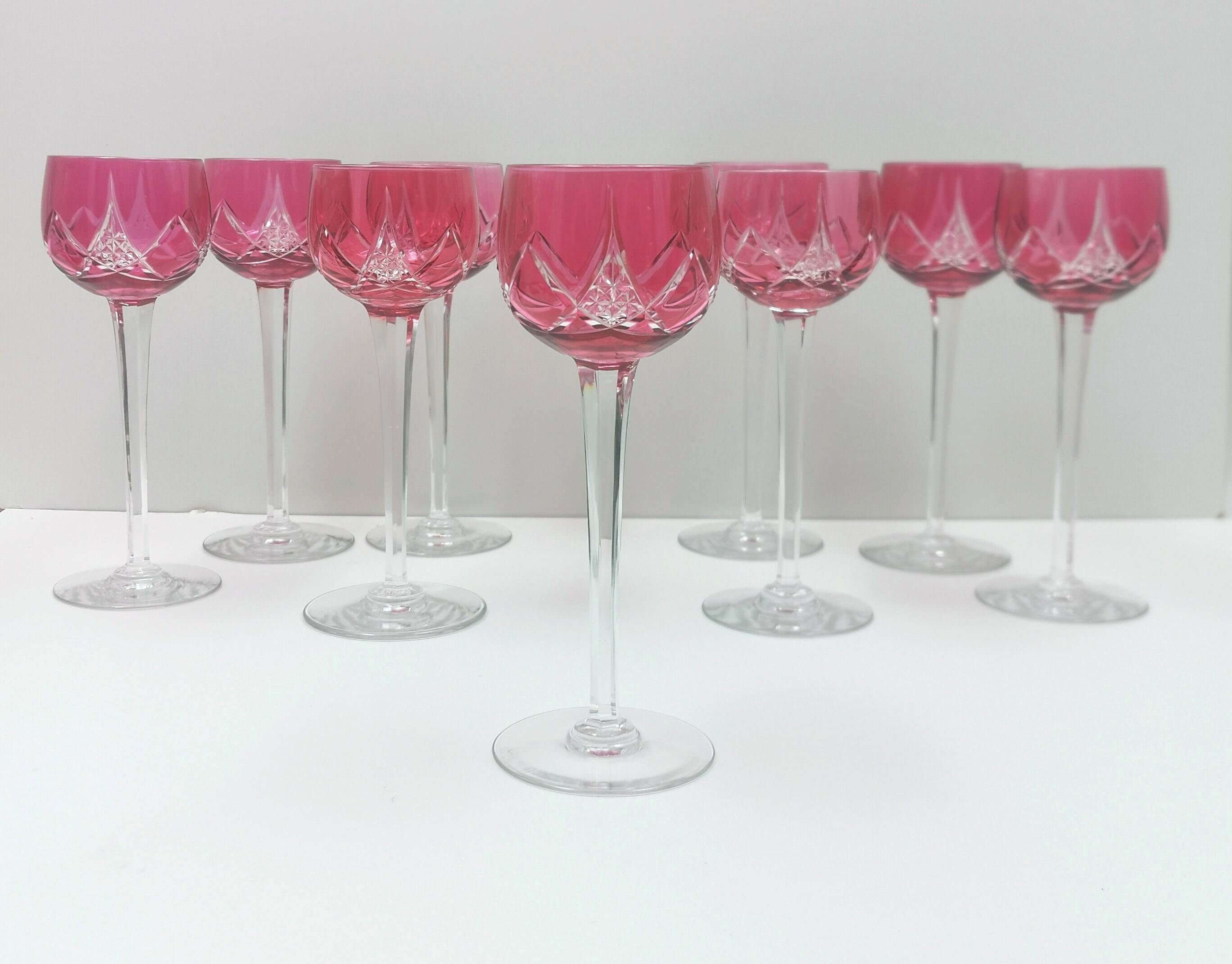 10 cut crystal wine glasses from Roemer, Cristallerie Nancy, double-stamped.