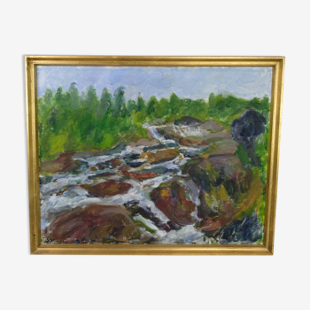 Oil Painting Painted on Canvas with Green and Brown Shades by Sixten Wiklund