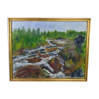 Oil Painting Painted on Canvas with Green and Brown Shades by Sixten Wiklund