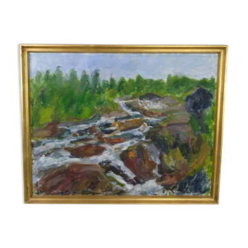 Oil Painting Painted on Canvas with Green and Brown Shades by Sixten Wiklund