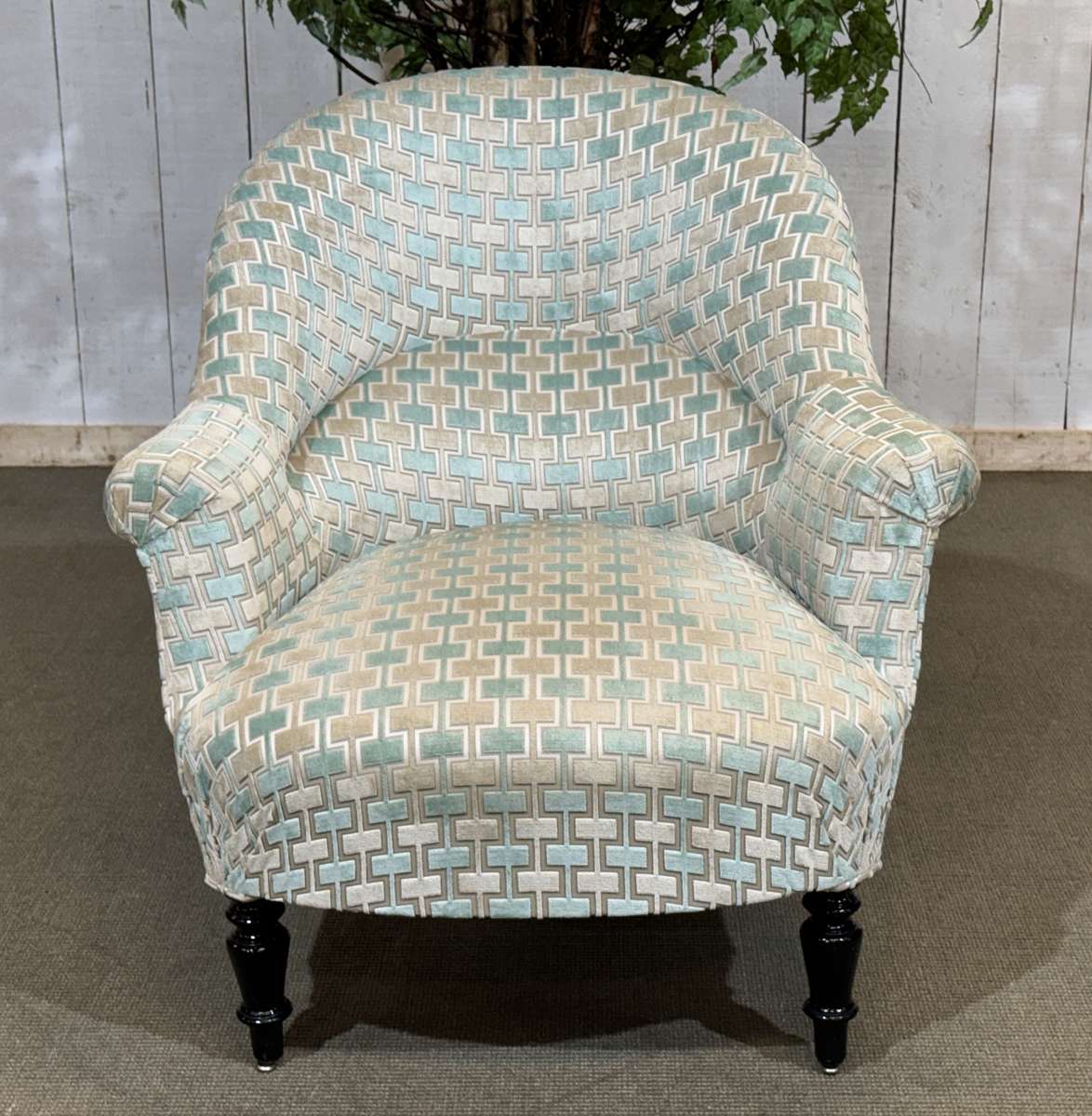 Napoleon III toad chair, late 19th century, reupholstered.