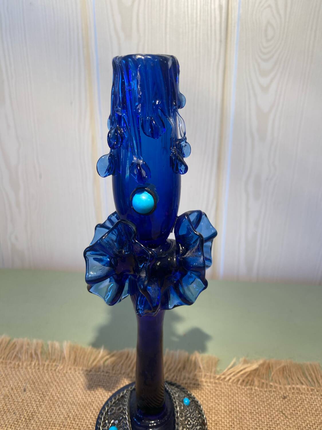 Handcrafted blown glass candle holder
