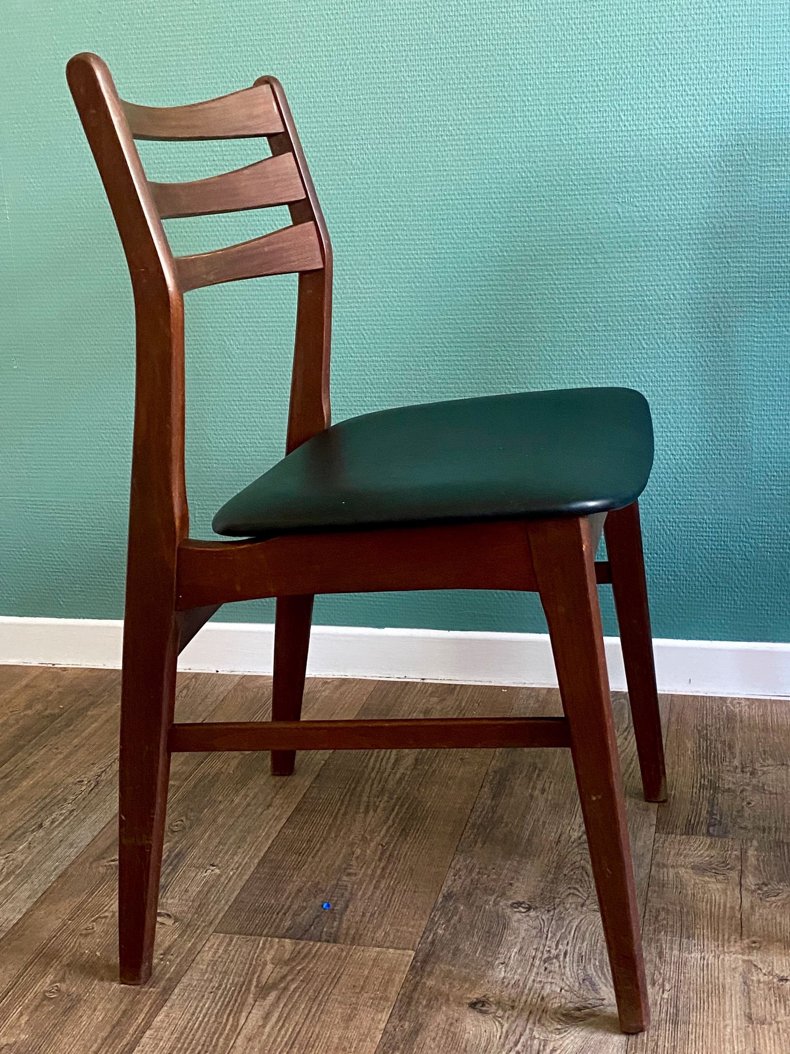 Pair of beech chairs with black skai trim Faldsled, Denmark 1970