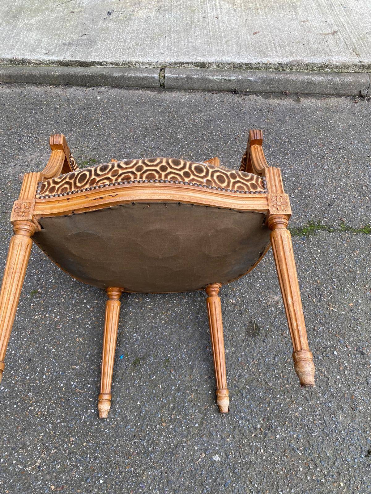 Solid wood and velvet armchair in Louis XVI style