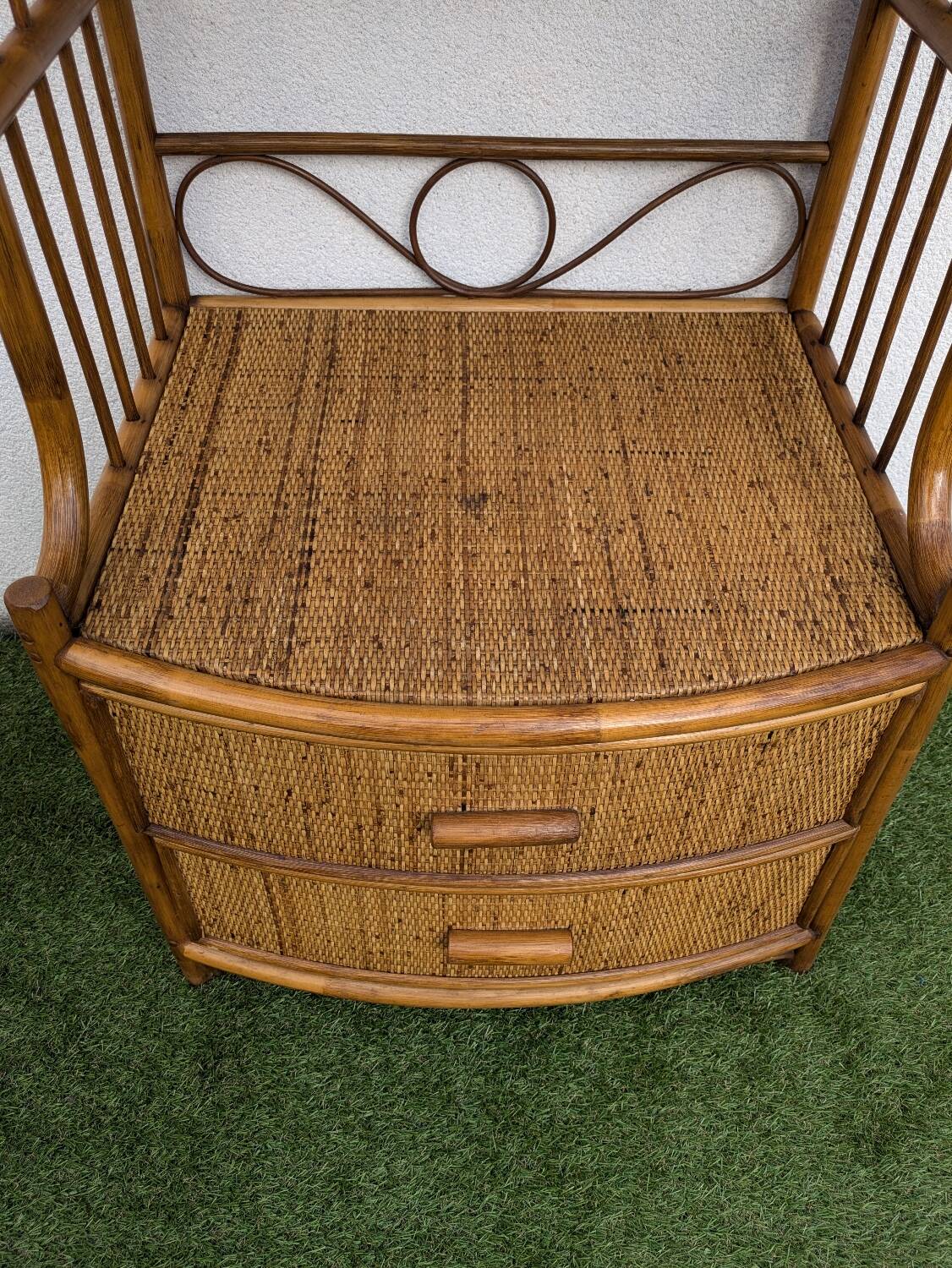 Vintage 1960s Rattan Bamboo Bookcase Shelf Buffet