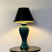 Green lacquered porcelain table lamp, Italy 70s