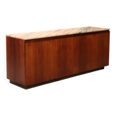 Buffet vintage en placage de bois exotique et marbre, design, Italie, années 1960
