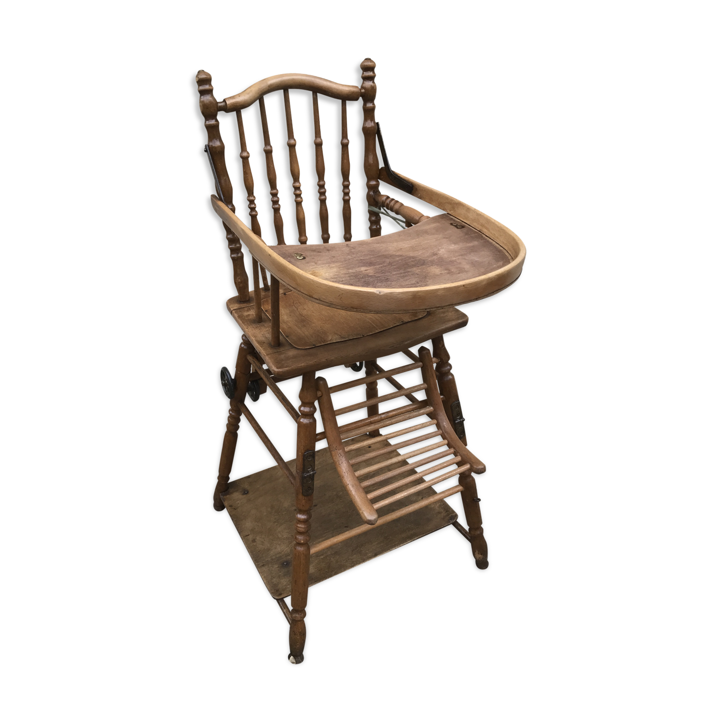 Chaise haute bébé Baumann ancienne bois transformable en petit bureau