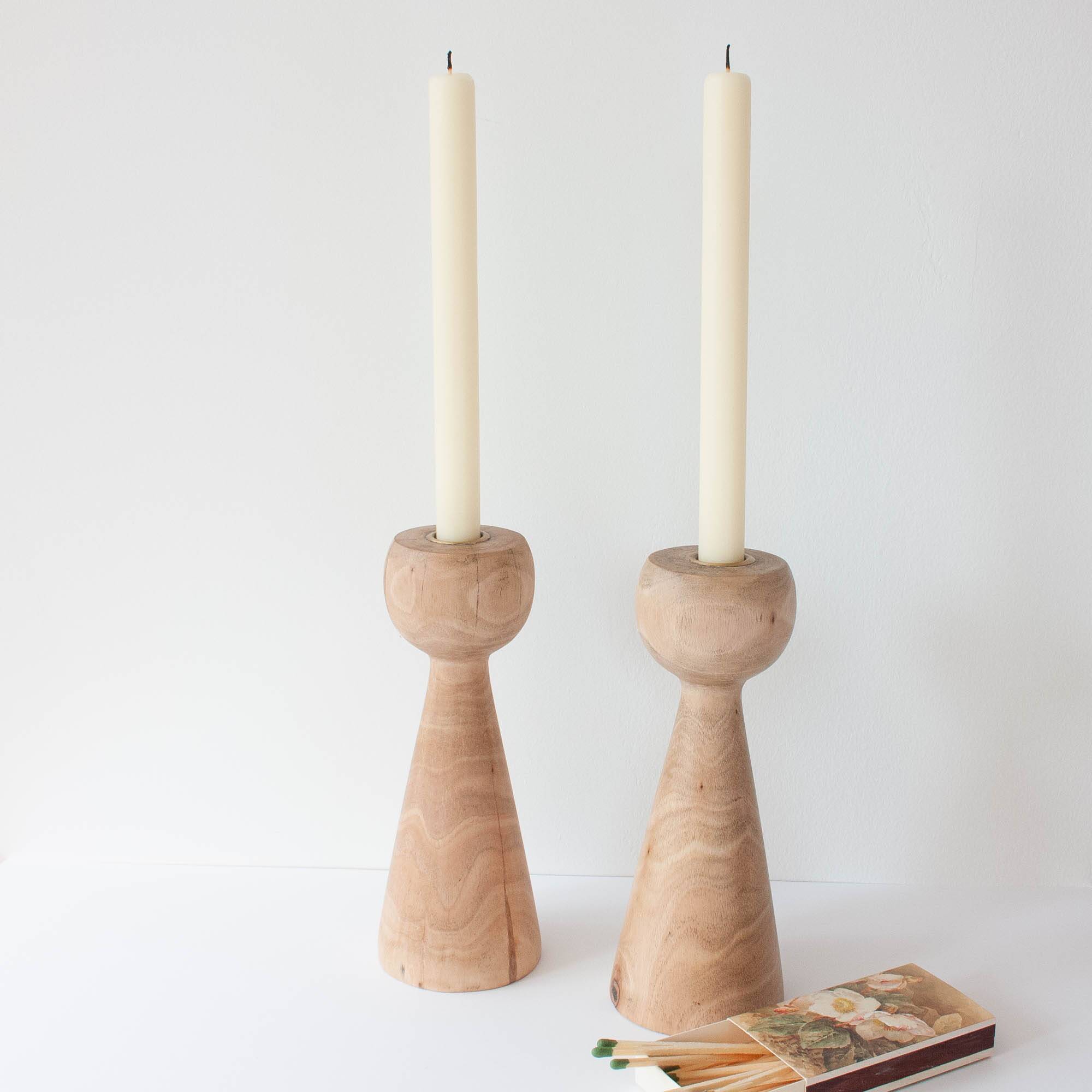 Pair of Wood Candle Holders in Danish Design Style, 1970's