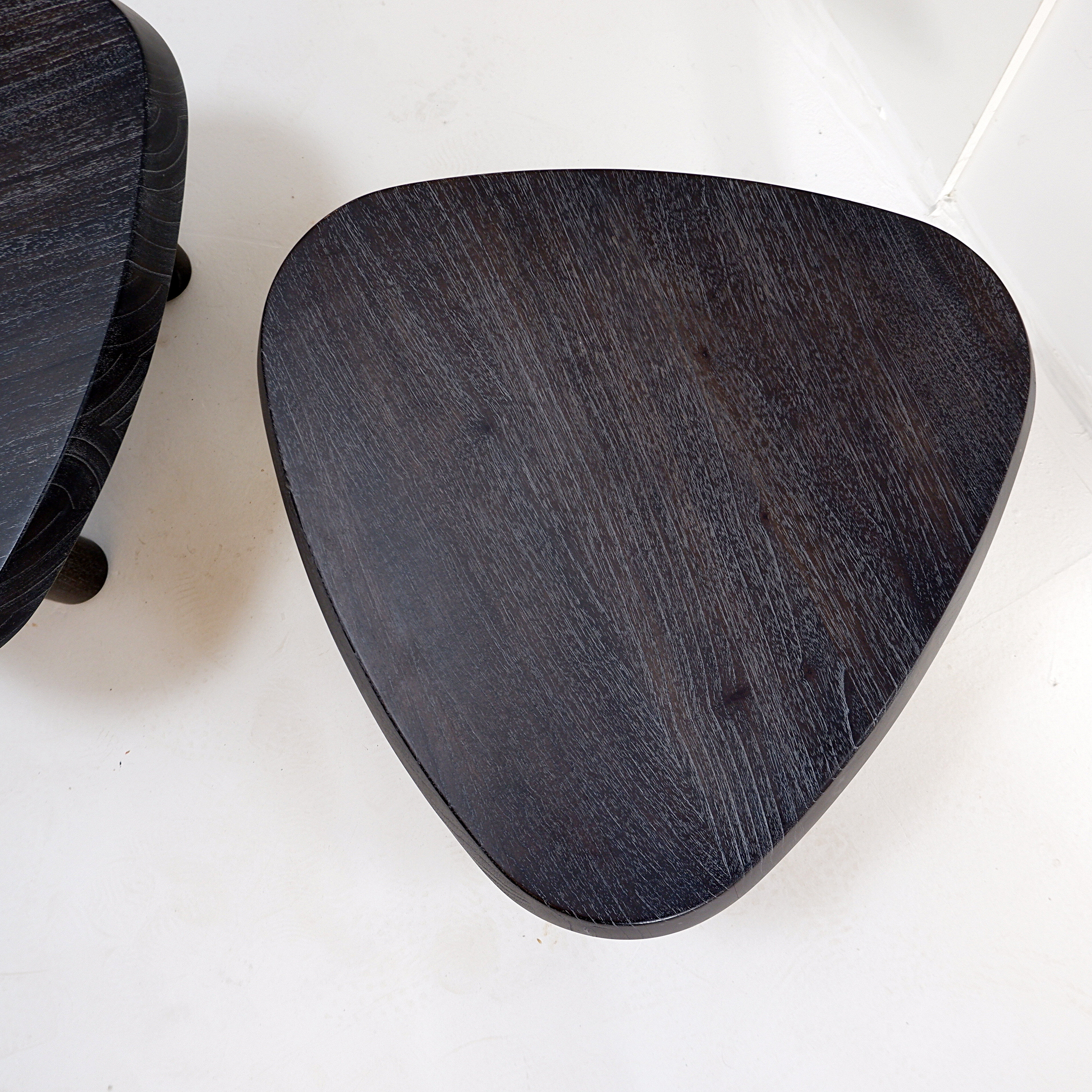 Pair of 3-legged side tables - in the style of Pierre Chapo