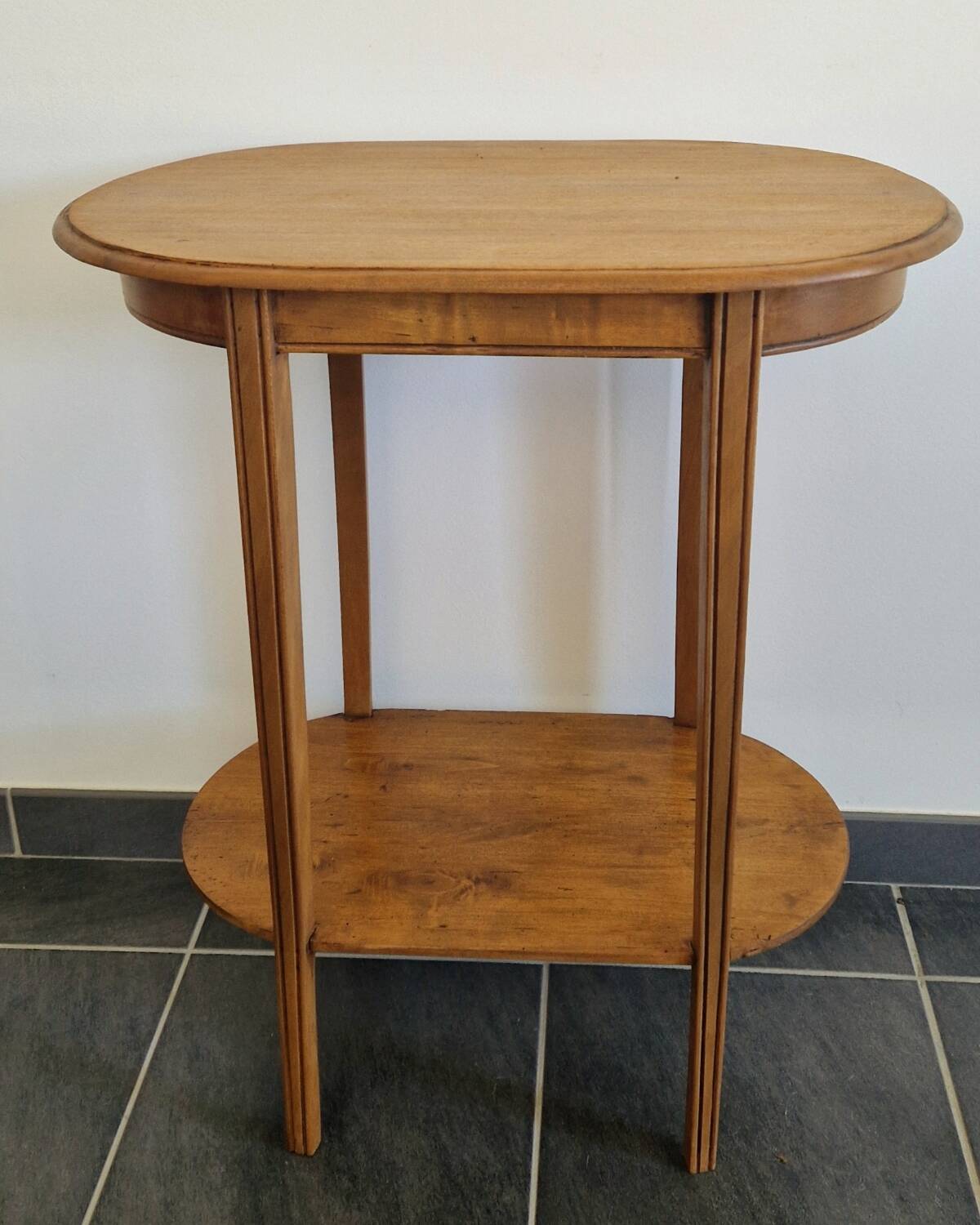 Oval side table with double top in wood - Art Deco style 1940s