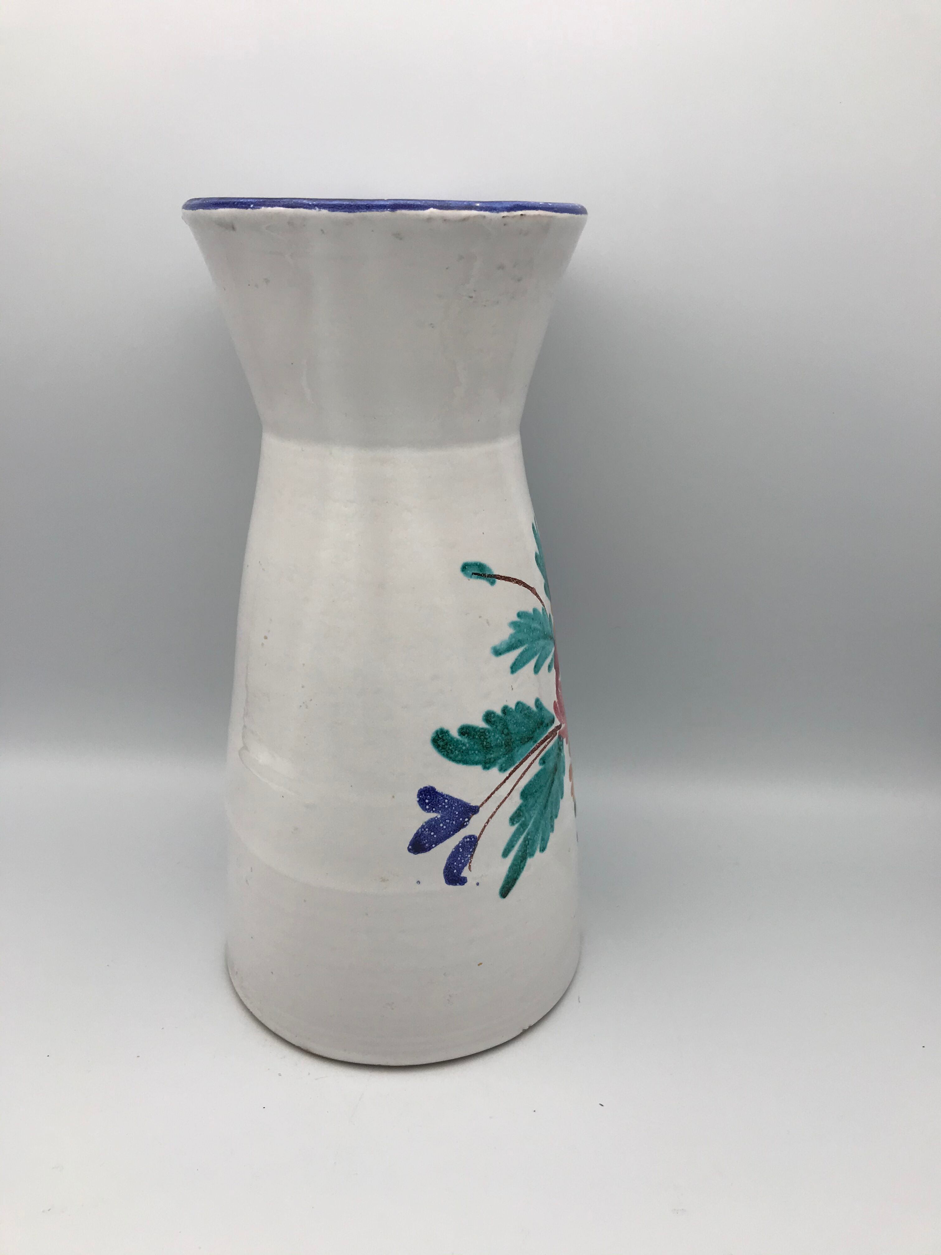 Vintage ceramic vase signed with polychrome flower decoration 25 cm