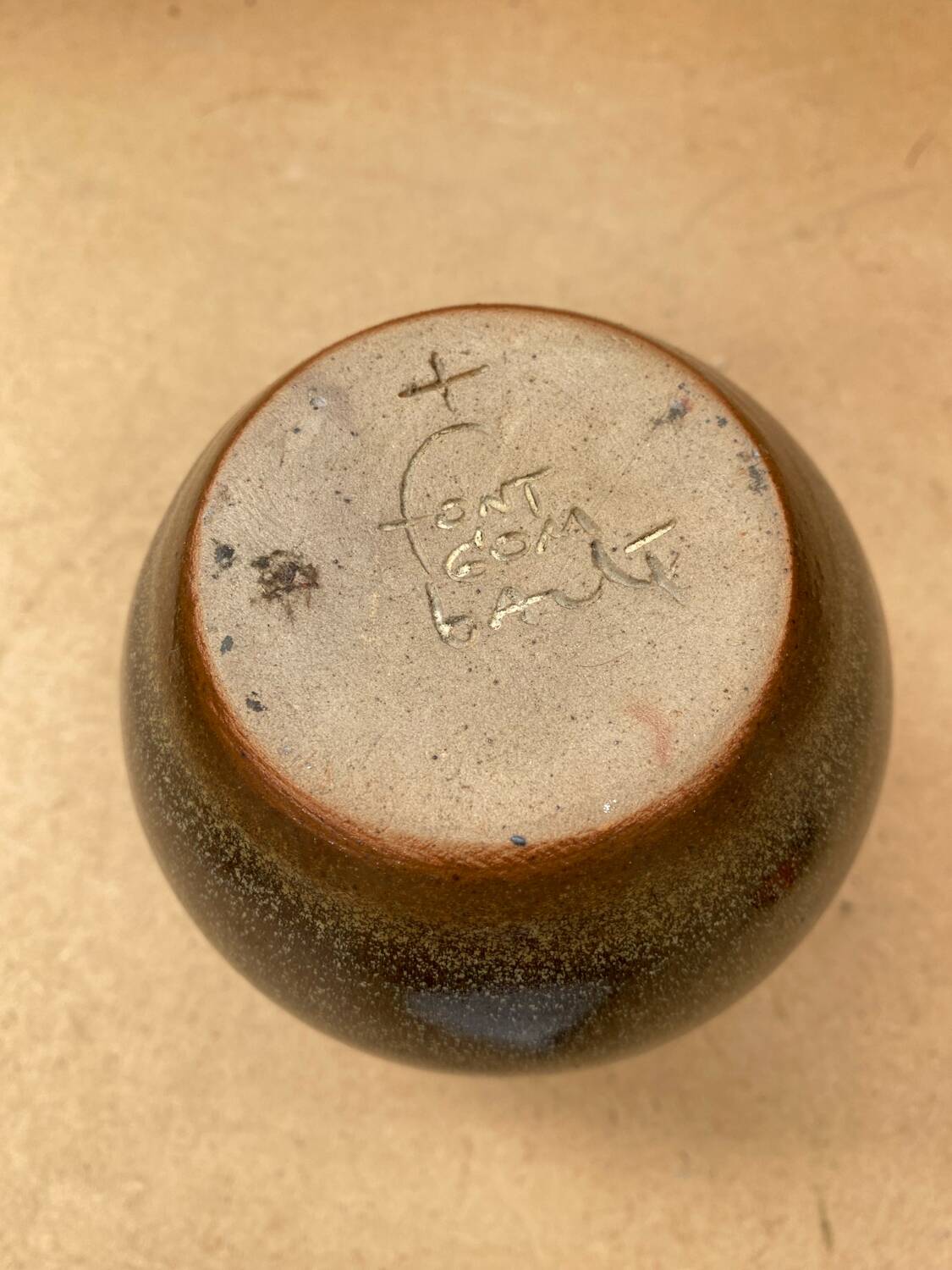 Old fontgombault pitcher vintage brown stoneware