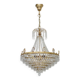 Grand et ancien lustre, plafonnier couronne en laiton, 7 étages, 6 feux