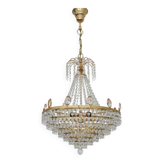 Large and antique chandelier, brass crown ceiling light, 7 tiers, 6 lights