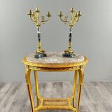 Pair of candelabra in gilt bronze and green marble, 19th century