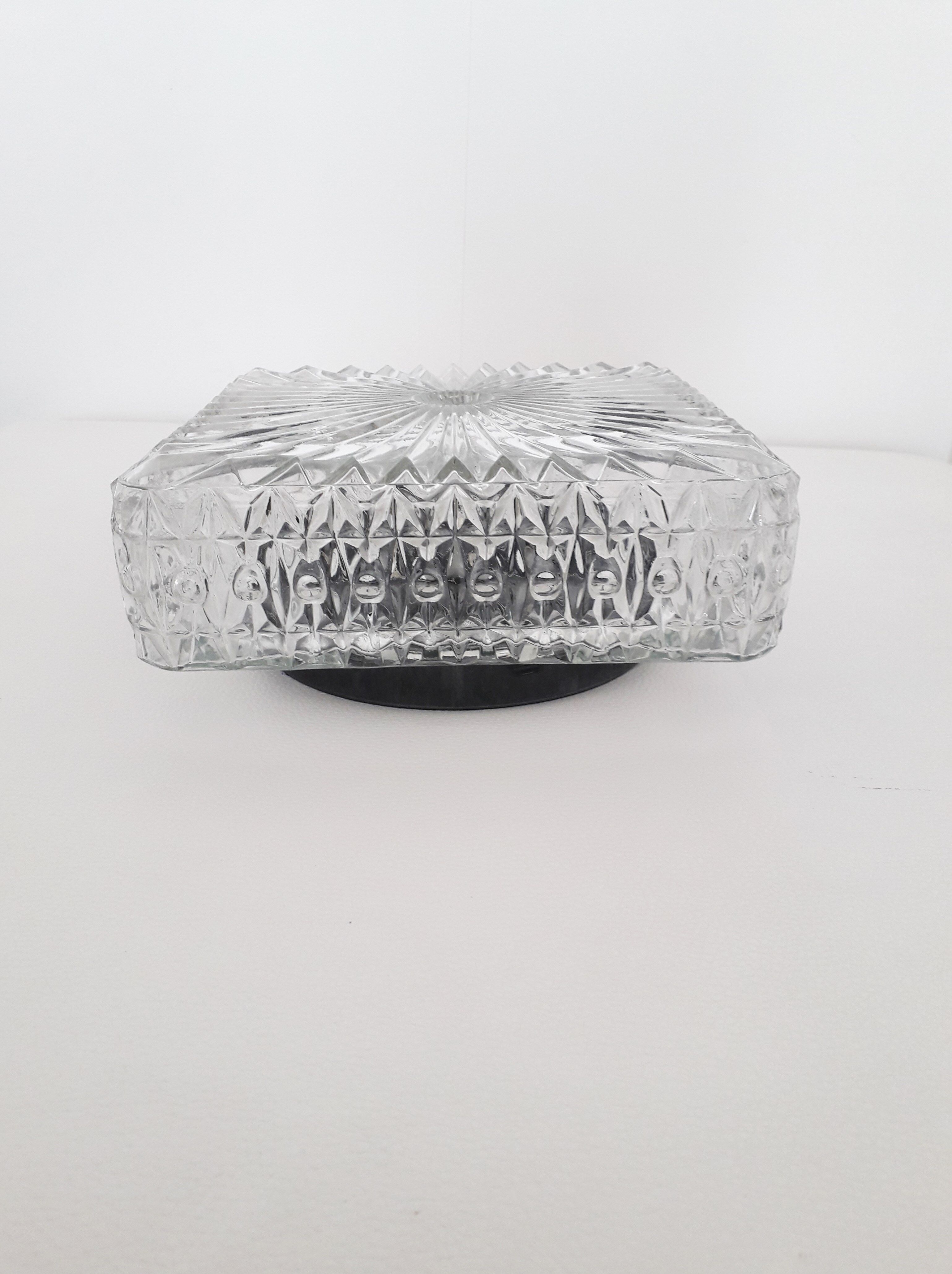 Vintage ceiling lamp / wall lamp - Molded glass - square - 1960