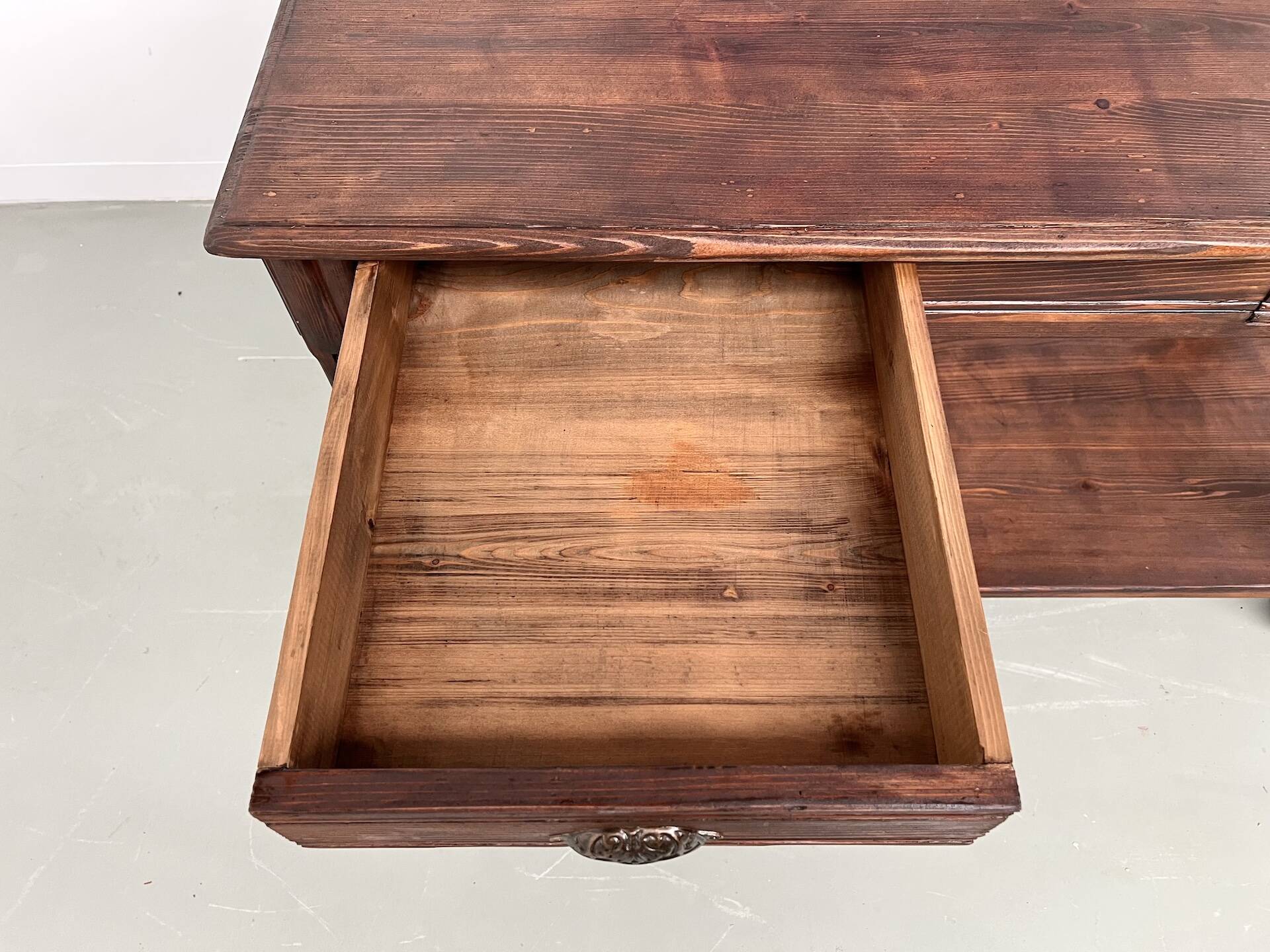 Small pine drapery table from the 1950s