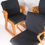 Set of 8 wooden and fabric chairs