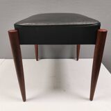 Footstool with teak wood legs and black skai (imitation leather) 1970s