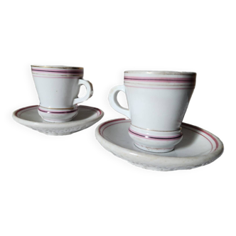 Antique French 2 Heavy Bistro Brulot Coffee Cups Demi-Tasse Size From Late 1800s. Espresso Whiteware Kitchenalia. Rustic French Bistroware