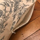 Rectangular cushion blue jouy canvas