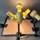 Series of 5 yellow lacquered adjustable clamp spotlights 1980 Vintage.