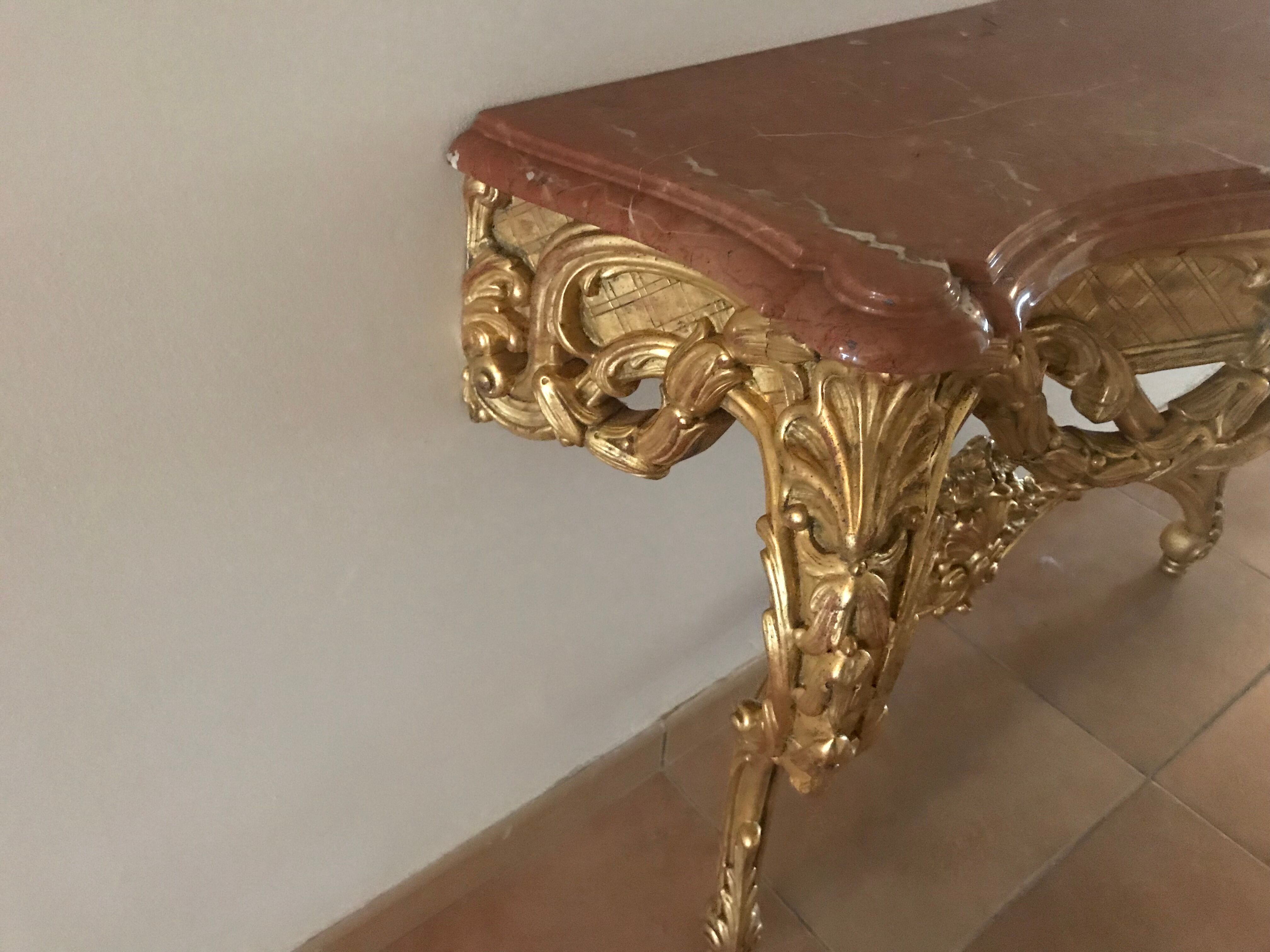 Console in gilded wood of style Louis XV 1970