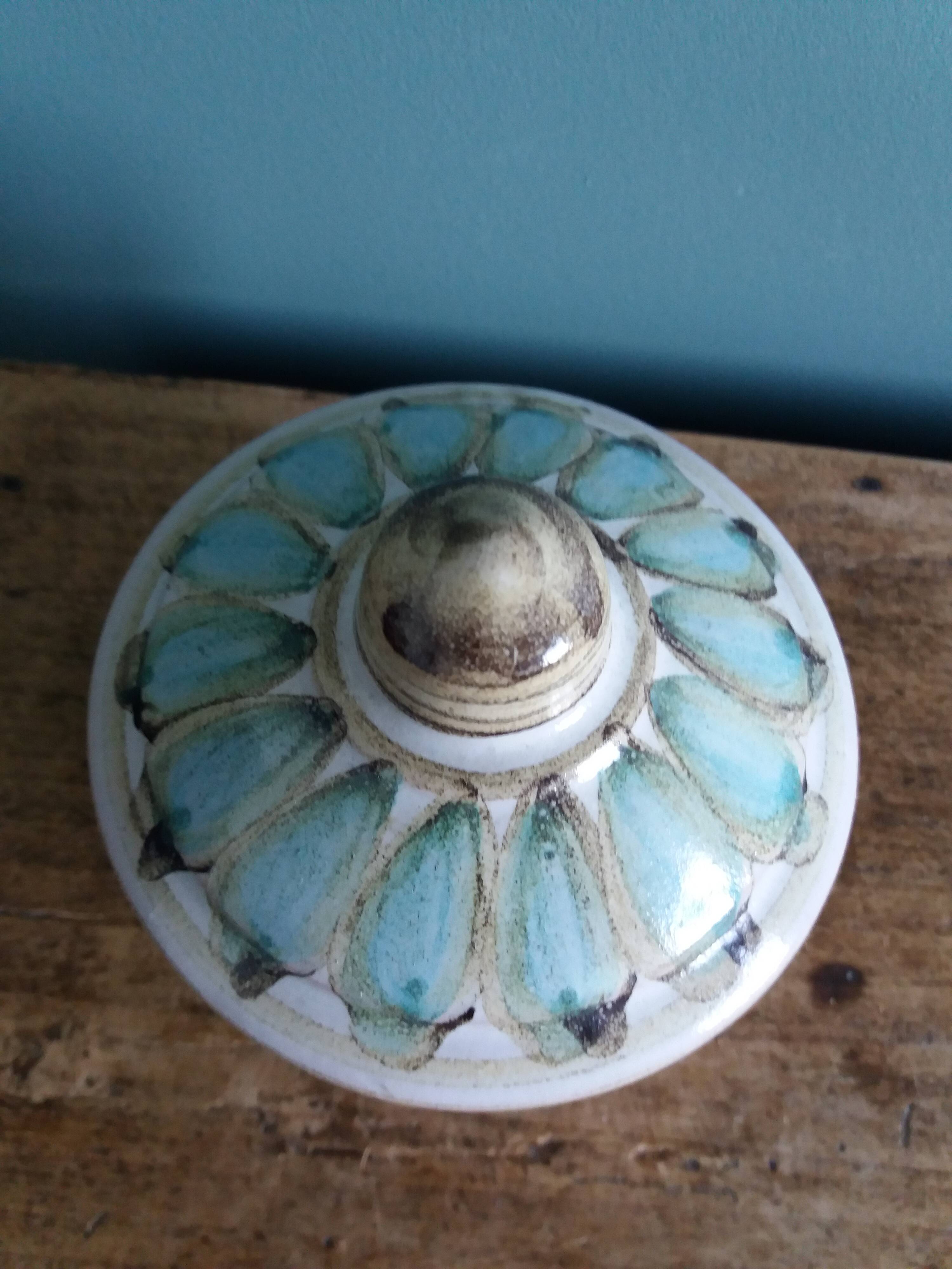 Covered pot, ceramic sugar bowl, signed