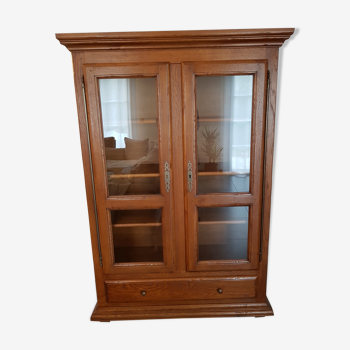 Solid oak library 2 glass doors 4 shelves