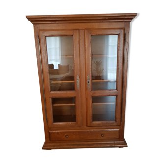 Solid oak library 2 glass doors 4 shelves