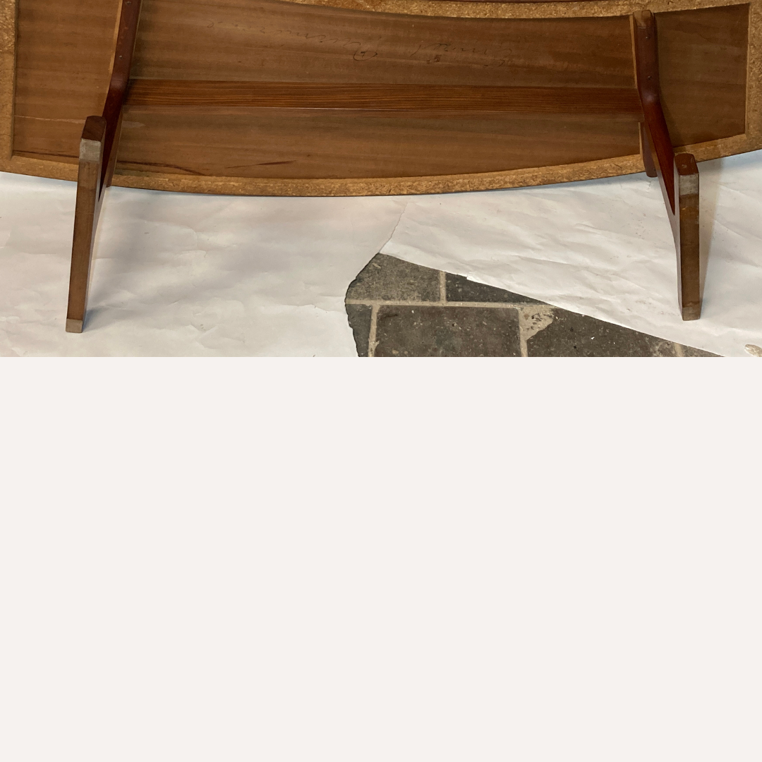Teak veneered kidney shaped curved coffee table