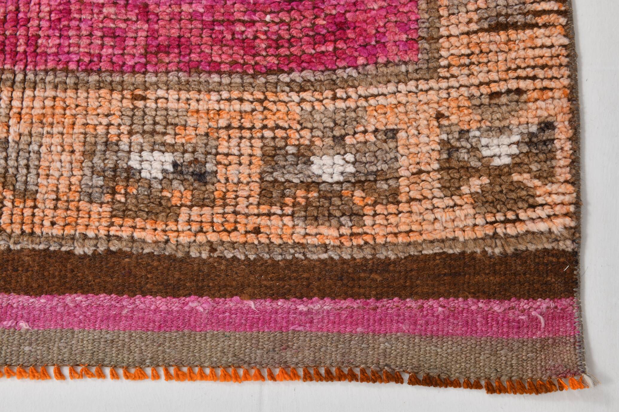 3x11 Vintage Pink & Brown Turkish Runner Rug, 87x339Cm